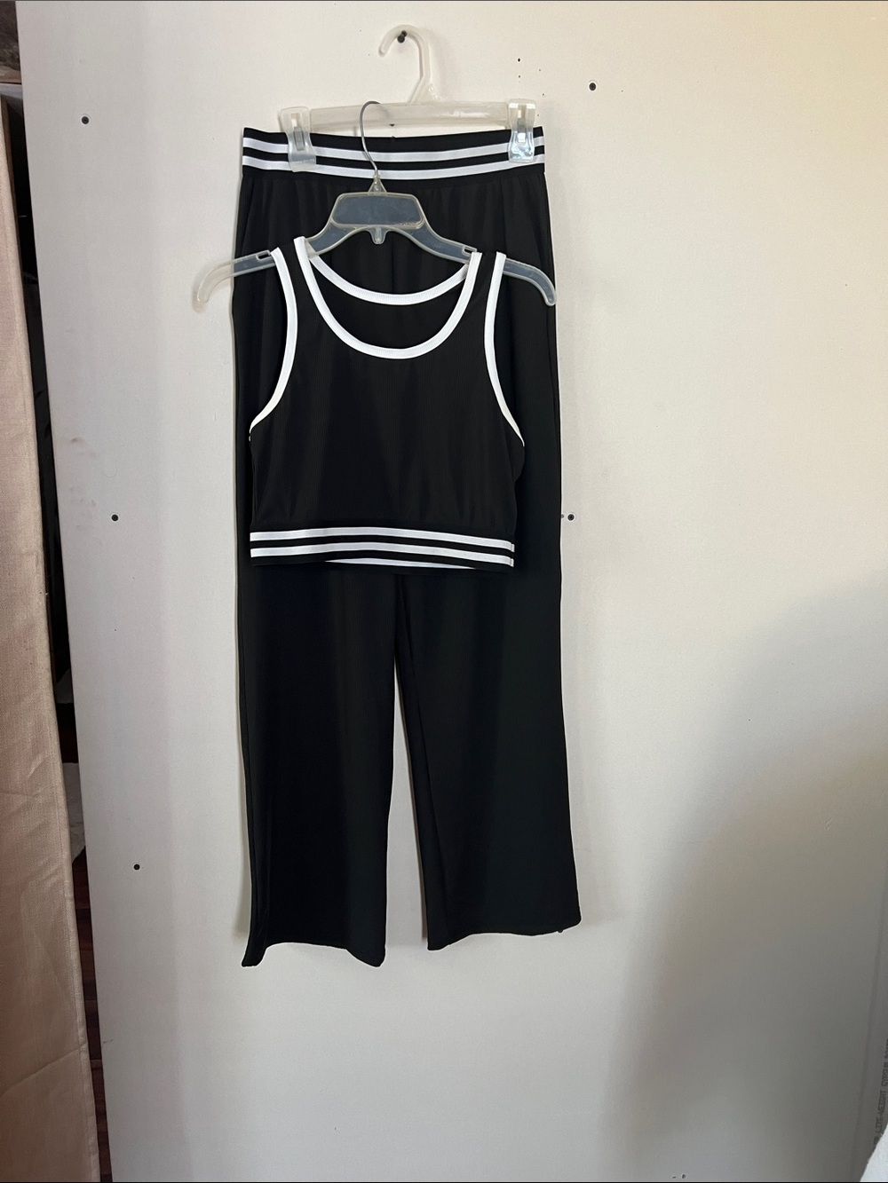Black Wide-Leg Crop Tank Jumpsuit with White Trim